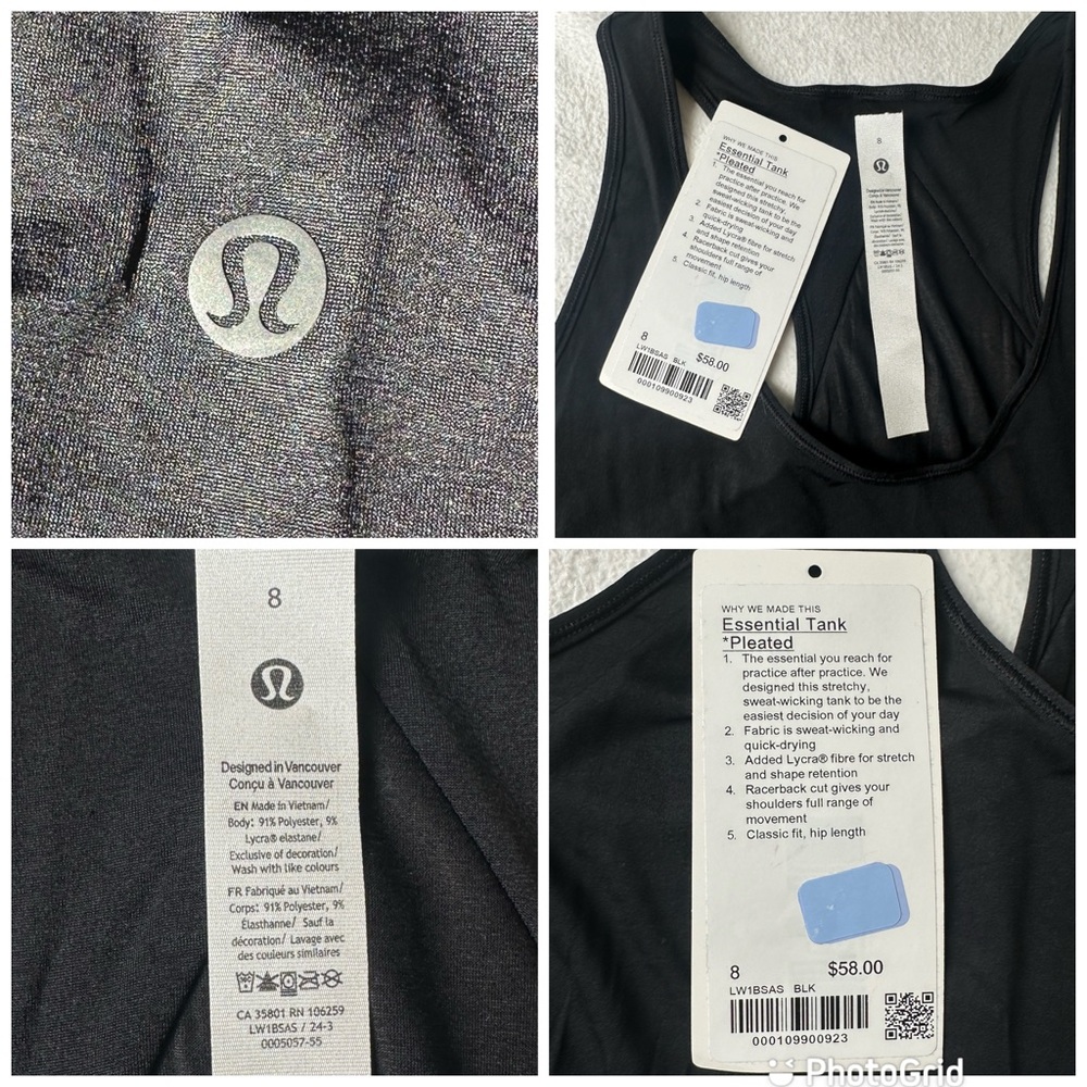 Lululemon Athletica NWT Women’s Essential Pleated Racerback Tank Black, size 8 - Picture 16 of 16